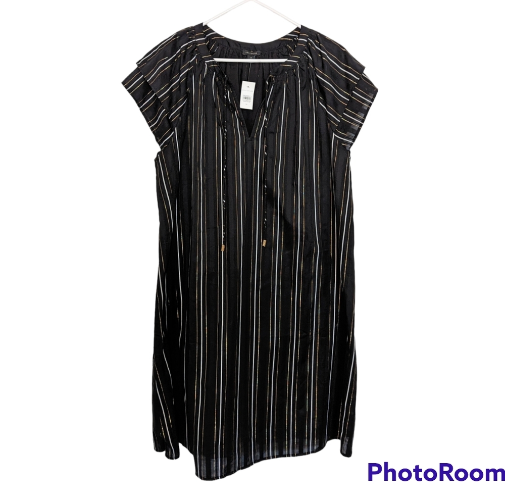 Ann Taylor black shift dress with gold and white stripes size 14 NWT